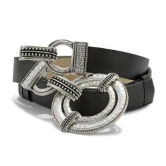 Chico\'s Metallic Silver Leather Belt with Hammered Round Buckle Chico main image 4